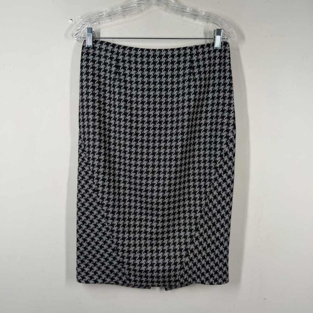 Brooks Brothers Womens Black Grey Houndstooth Wool Blend Pencil Skirt Sz 4